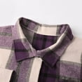 thumbnail image 5 of JHHLSF Women Plaid Shacket Jacket Long Flannel Shirt Lapel Button Down Blouses Tops Tartan Trench Fall Coat with Pockets Light Purple,L, 5 of 6