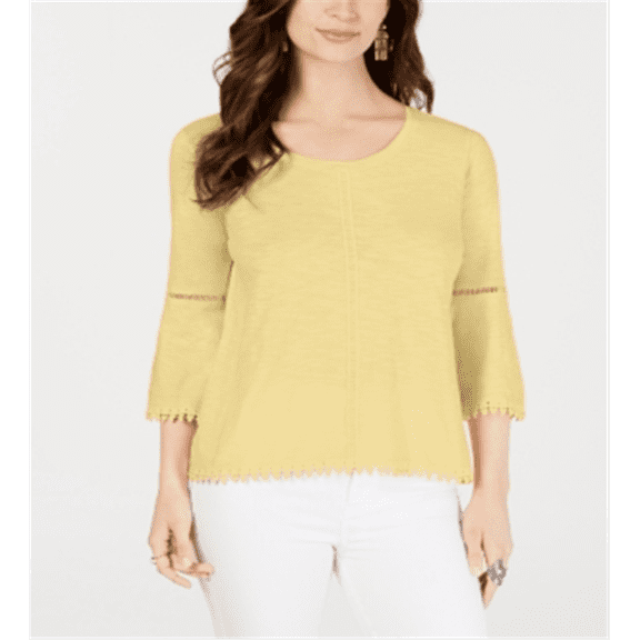 Style & Co Crochet Trim Bell Sleeve Top Gold S