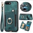 thumbnail image 1 of ELEHOLD Wallet Case for iPhone 8 Plus / iPhone 7 Plus with RFID Blocking Card Holder Wristlet Strap, Magnetic Button Flip Folio Kickstand Shockproof Phone Cover for Women Men,Green, 1 of 10
