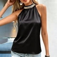 thumbnail image 4 of cocolona Beaded Off-Shoulder Satin Tank Tops Sleeveless Elegant Work Solid Color Blouses, 4 of 7