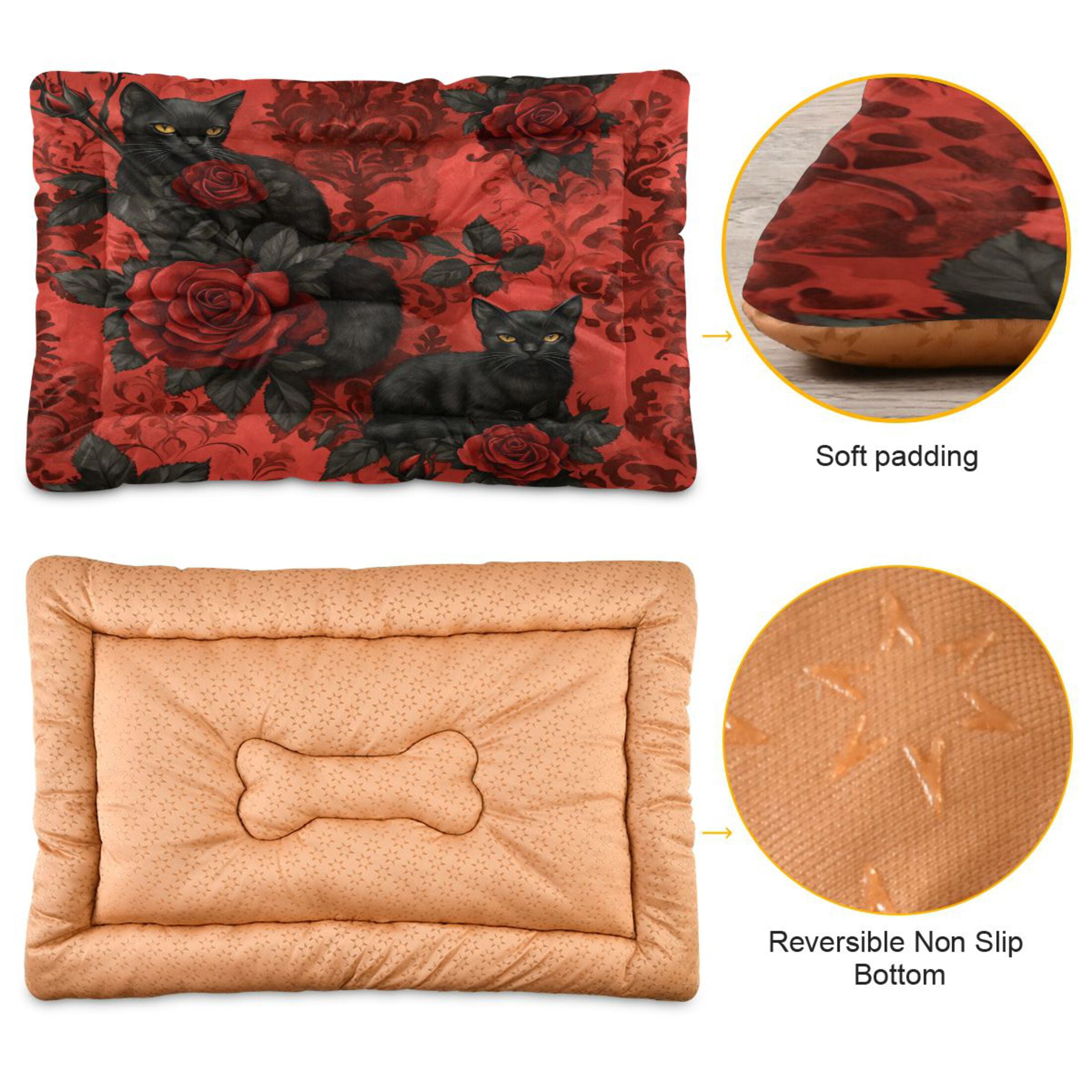 Qxltty Gothic Roses Black Cats Pattern Ped Pad Wear-resistant and Hard to Bite Through Sleeping Pad for Small Medium Large Dogs Winter Pet Bed 36×24in