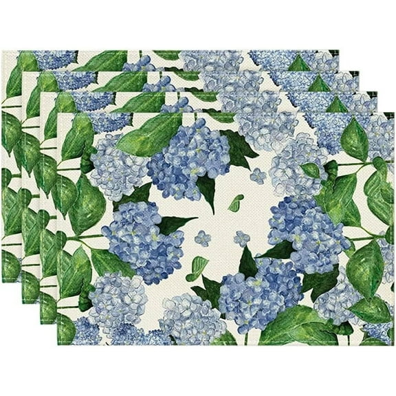 Watercolor Hydrangea Placemats for Dining Table, 12 x 18 Inch Spring Summer Seasonal Decoration Rustic Washable Table Mats Set of 4 Purple
