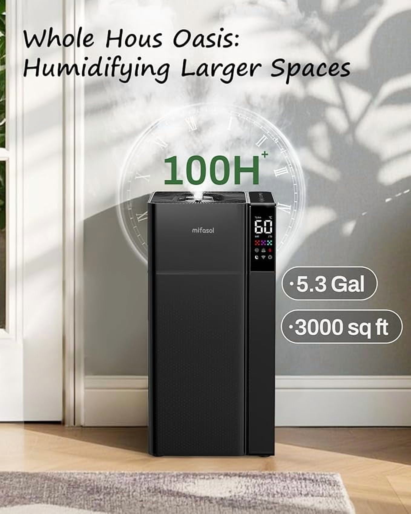 Warm and Cool Mist Humidifier Large Room, 5.3Gal/20L Whole House Humidifiers for Home, Quickly & Evenly Humidify Larger Areas, Top Fill, Dual Mist Nozzles and Atomizers, Office Plants, Black