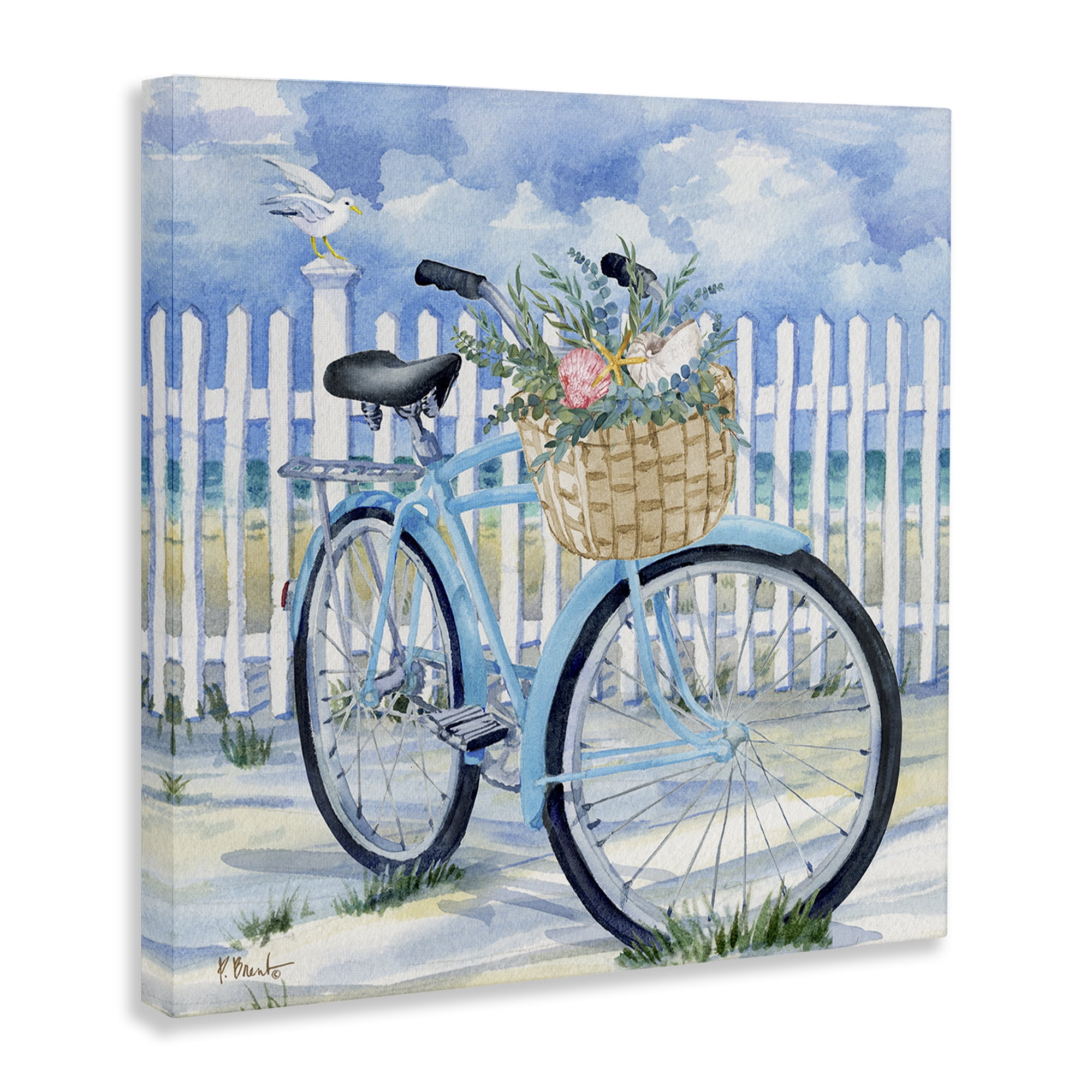 Stupell Industries Rosemary Beach Bicycle Transportation Painting Wrapped Canvas Art Print Wall Art, 30 x 30