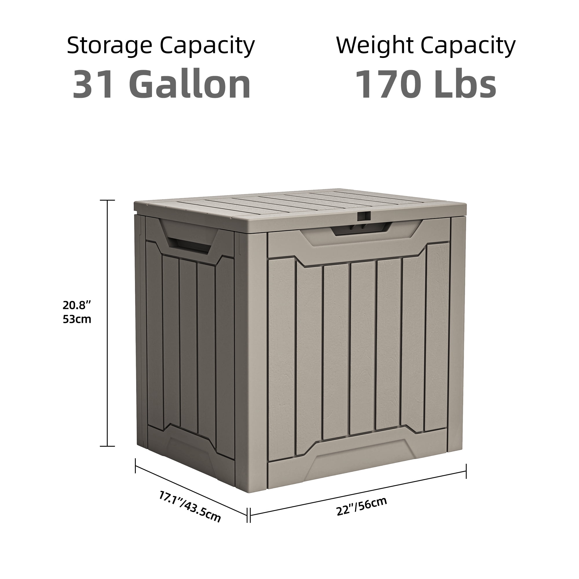 Uforic 31 Gallon Outdoor Resin Deck Box, Waterproof Storage Box, Lockable, Light Brown