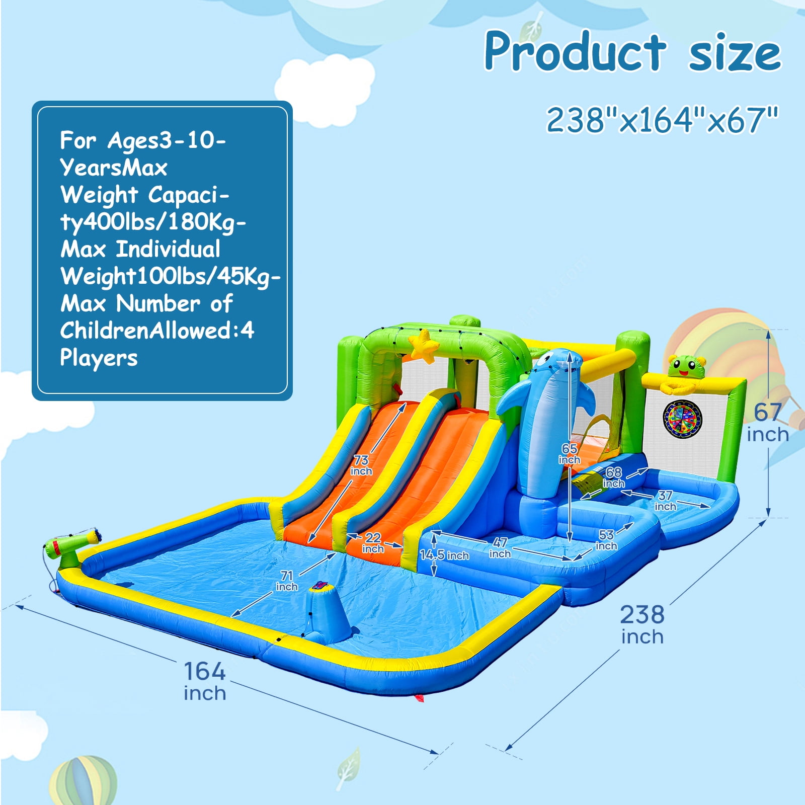 Inflatable Water Park, 9 in 1 Inflatable Bounce House, Water Slide with Blower Shower Soak Pool Sprinkler Fountain Water Gun Target