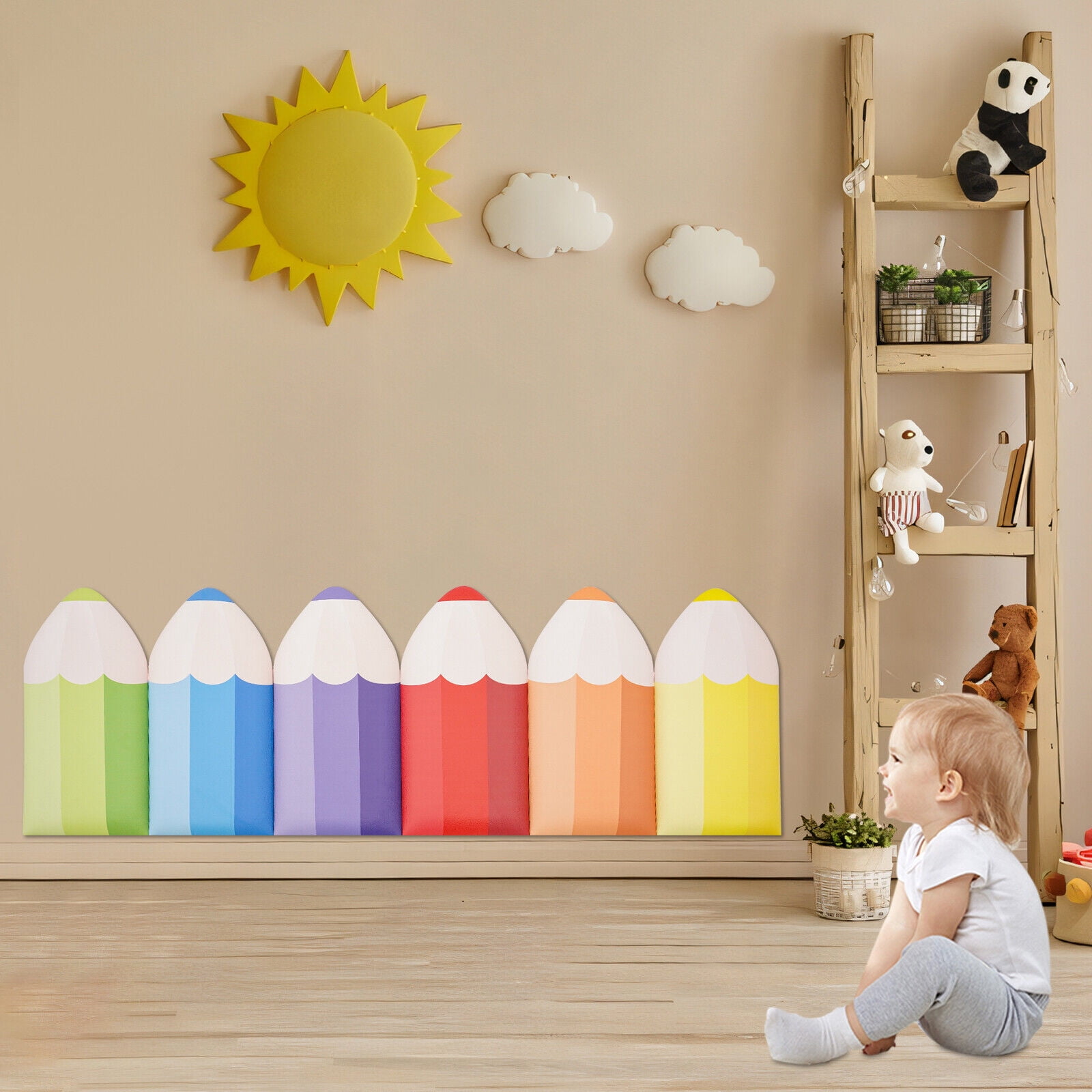 3D Pencil-Shaped Wall Padding Set – Child Safety Corner Guards, 6-Pack, Easy to Install, High-Impact Protection for Toddlers, Colorful and Fun Design for Home, Classroom, and Playrooms