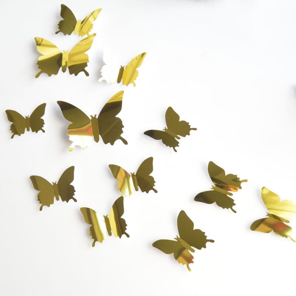 Silver Mirror Wall Art Wall Stickers Decal 3D Butterflies Home House Decor PipB$ 