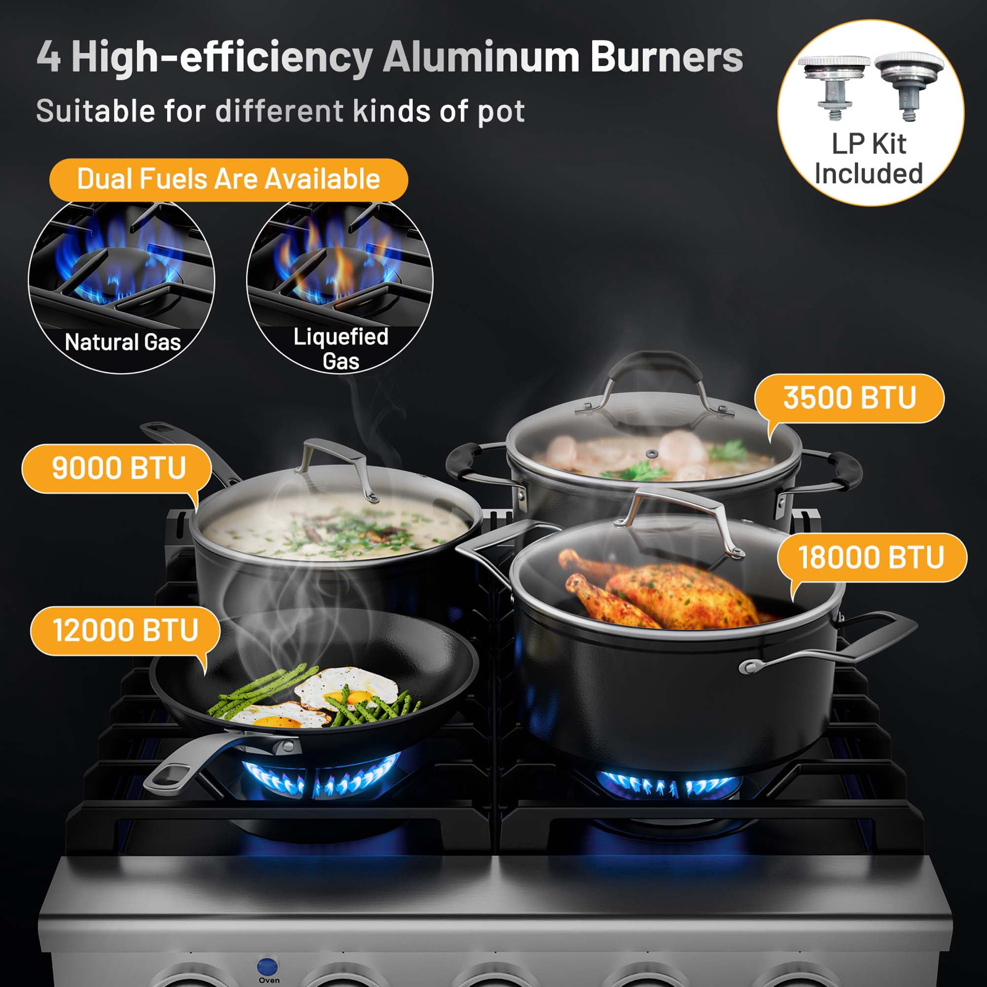 Costway 24 Inches Natural Gas Range Freestanding with 4 Burners Cooktop & 3.73 Cu.Ft. Oven