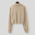 thumbnail image 6 of KHONTS Women's Full Zip Short Jacket Warm Winter Long Sleeve Stand Collar Sherpa Crop Coat Khaki M, 6 of 7