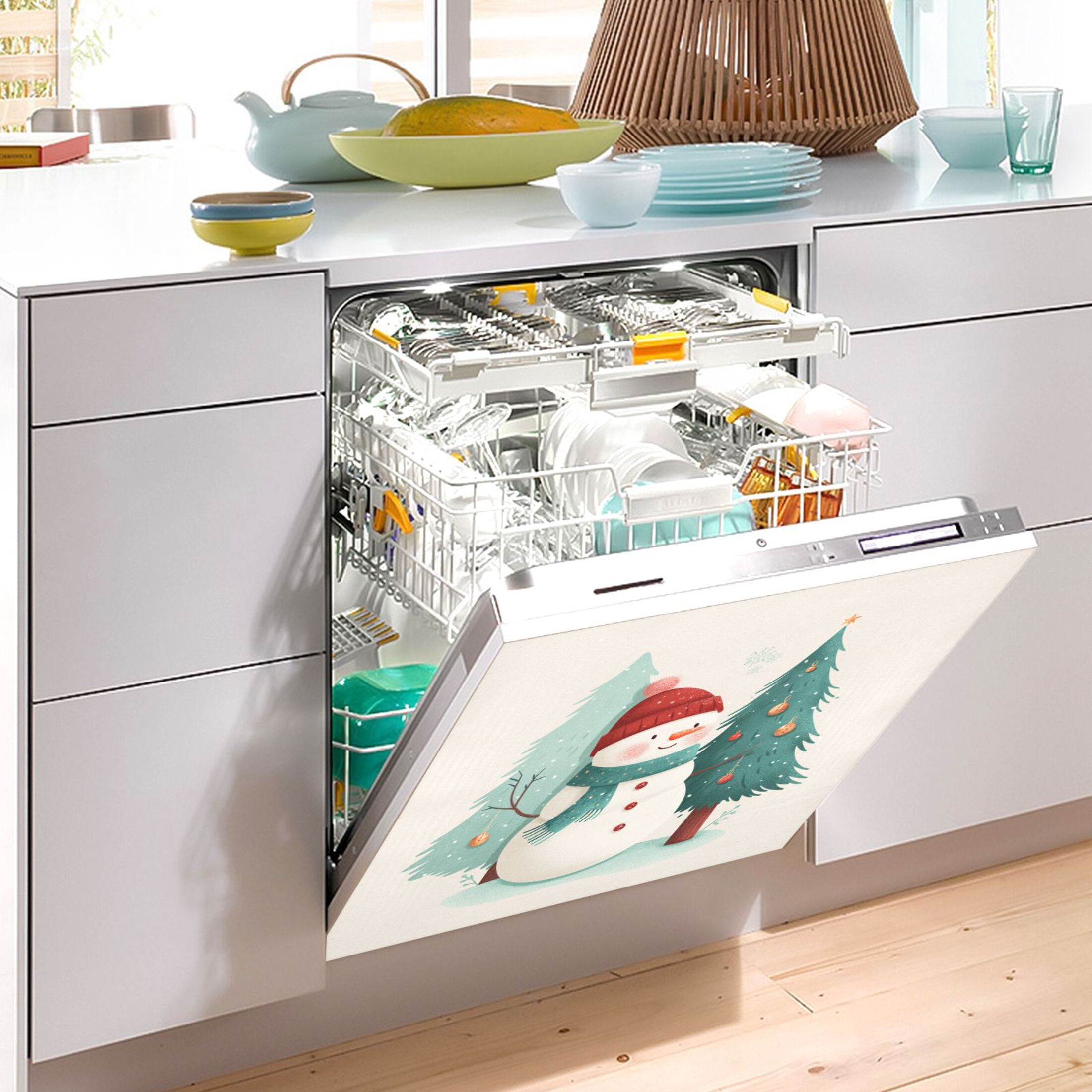 Dishwasher Sticker Magnetic Dishwasher Sticker Magnetic Decorative Sticker Refrigerator Sticker Dishwasher Decorative Stickers Watercolor Christmas Snowman