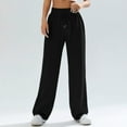 thumbnail image 2 of Hearthz Women's Wide Leg Sweatpants High Waist Baggy Flared Pants Drawstring Athletic Joggers Sweat Pants Black,M, 2 of 6