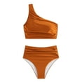thumbnail image 3 of Women's Bikini Set Solid Color Pleated One Shoulder Sleeveless Summer Beach Wear, 3 of 8
