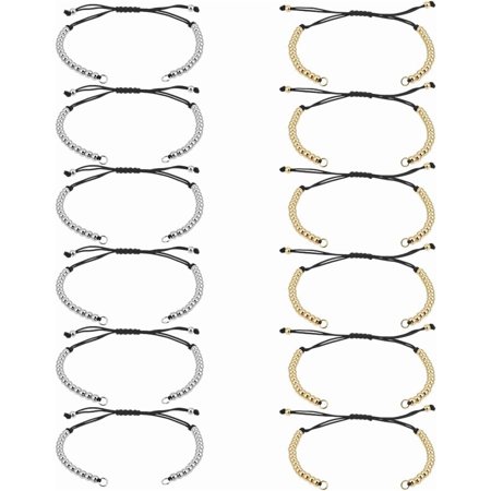 10Pcs Adjustable Slider Bracelets 2 Color Nylon Cord Bracelets with Round Brass Bead Rope Cord Chain Link Charms for Jewelry Making DIY Crafts Supplies Wrist Anklets Decorations diy