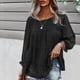 thumbnail image 2 of Blusa de gasa de manga larga con volantes, transpirable y agradable para la piel, cuello redondo, color negro, talla S, otoño/invierno, 2 of 6