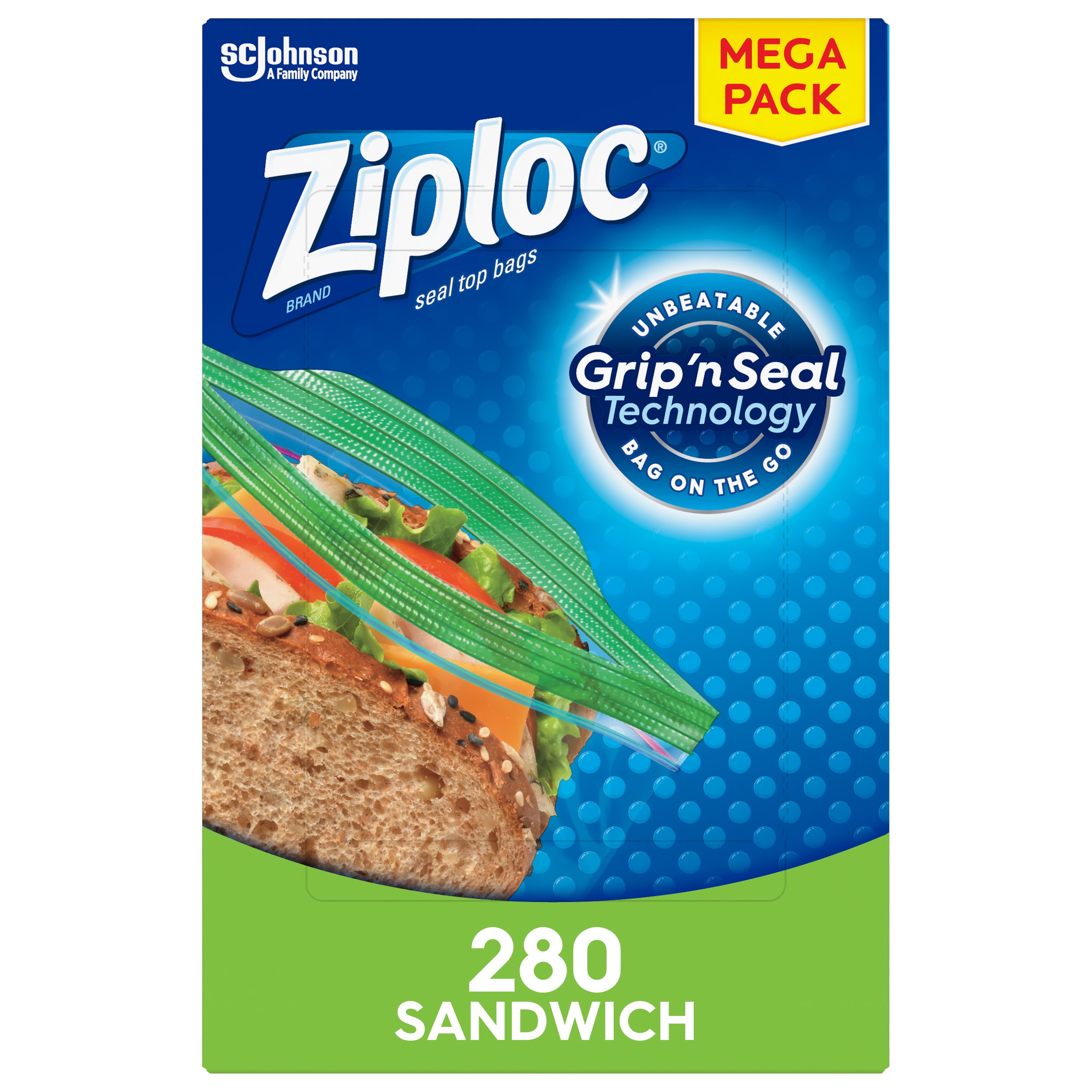 Ziploc Brand Sandwich Bags with Grip 'n Seal Technology, 280 Count