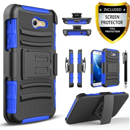 Galaxy J7 V Case, Galaxy J7 Perx Case, Galaxy J7 Sky Pro Case, Dual Layers [Combo Holster] Case And Built-In Kickstand with [Premium Screen Protector] And Circlemalls Stylus Pen