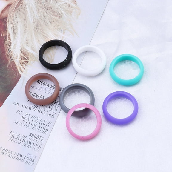 Pretyzoom 7 PCS Couples Wedding Bands Silicone Wedding Bands For Women Simple Design For Weight Lifting Gym
