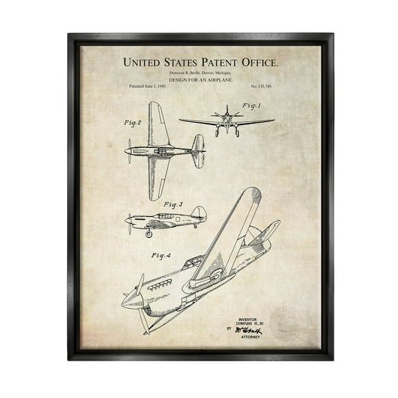 Stupell Industries Vintage Plane Flight Diagram Graphic Art Jet Black Floating Framed Canvas Print Wall Art, Design by Karl Hronek