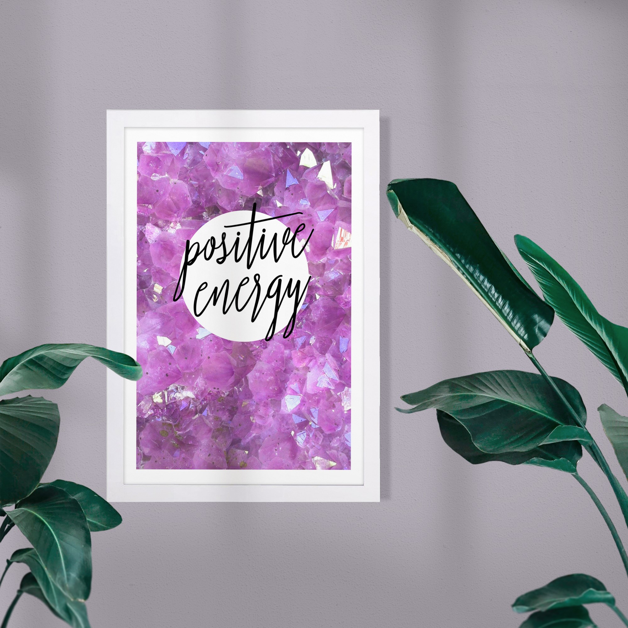 Wynwood Studio Typography and Quotes Framed Wall Art Prints 'Positive Energy' Inspirational Quotes and Sayings - Purple, Black, 13" x 19"