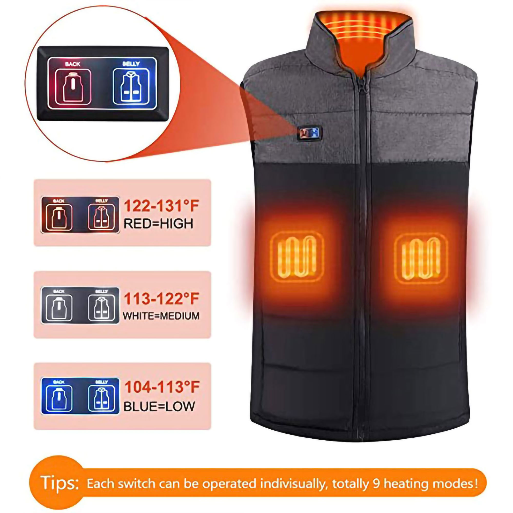 Sexy Dance Electric Thermal Heated Vest for Men Women Sleeveless Zipper Heating Jacket Lightweight Warmth Outwear With Battery Pack - image 4 of 11