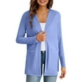 thumbnail image 3 of VISALY Long Cardigans Long Sleeve Cardigan Women's Fashion Clothes for Every Occasion Cotton Linen Cardigan Summer Chic Open Front Cardigan Thin Cardigans Lightweight Blue L, 3 of 9
