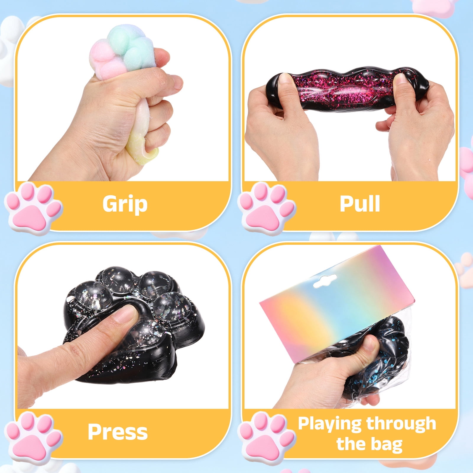 4.7 Inch Cat Paw Squeeze Toy, Cute Cat Paw Sensory Toy Soft Funny Fidget Toy Perfect for Stress Relieving, Party Favors & Birthday Gifts (Light Yellow, 2pcs)