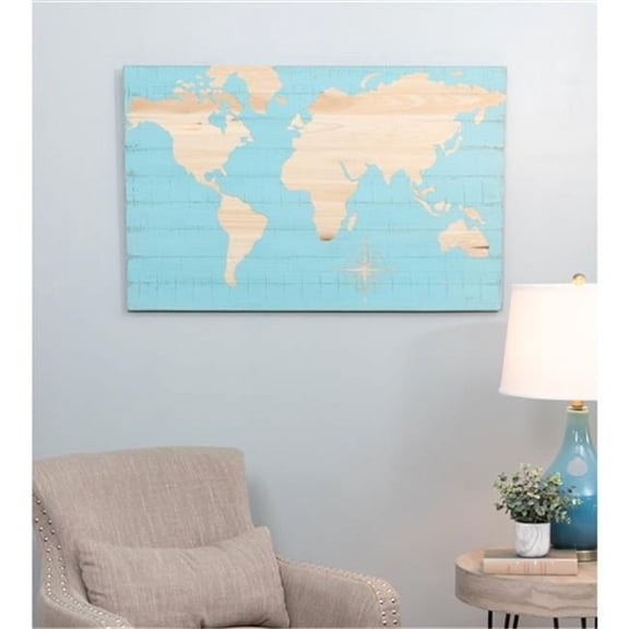 Aspire Home Accents 6213 Mali Blue World Map Wall Plaque, Blue