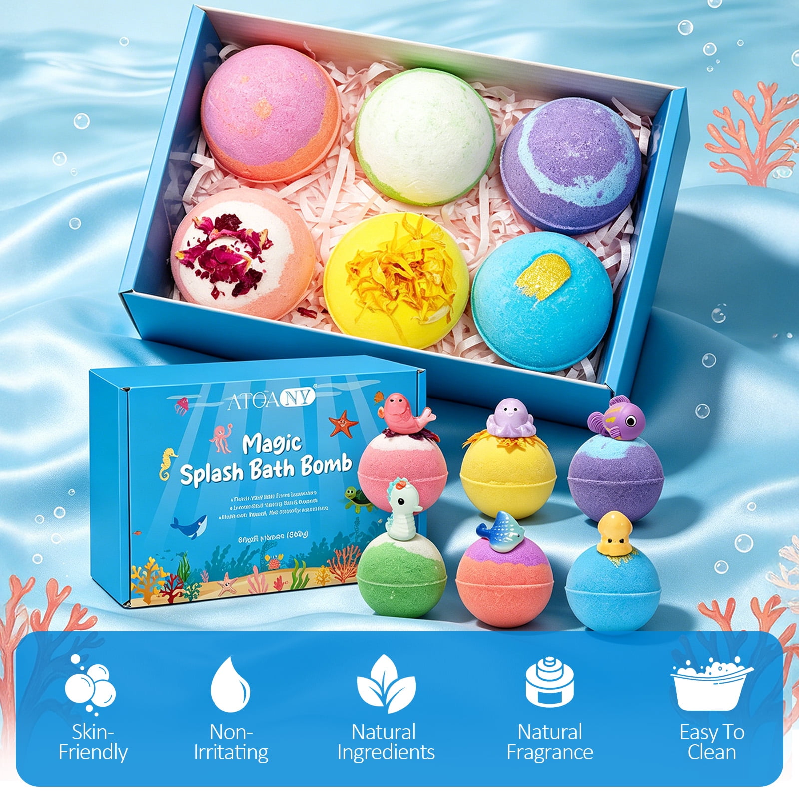 2 Pack Bath Bombs for Kids, 6 Pcs Bath Bombs with Surprise Toy inside, Natural & Organic