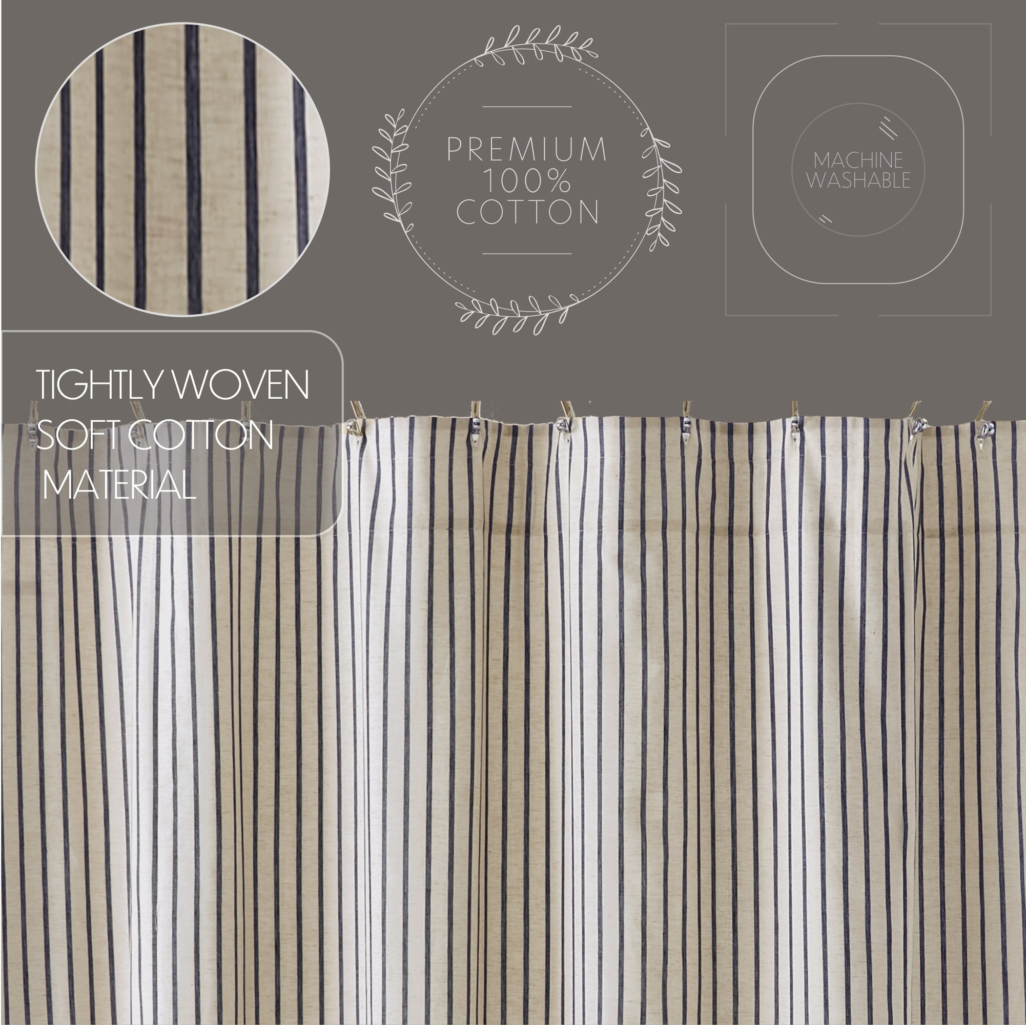 VHC Brands Kaila Country Cottage Farmhouse Blue Ticking Stripe Ruffled Shower Curtain 72x72