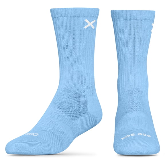 ODD SOX – Basix Tonal Sky Blue Crew Socks – Medium – Athletic Cotton Blend Everyday Comfort Socks