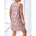 thumbnail image 2 of Pink Sequin Fringe Round Neck Sleeveless Glam Mini Dress, 2 of 5