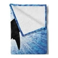thumbnail image 2 of Shark Soft Flannel Fleece Blanket, Underwater Hunter Phrase Fish Silhouette in the Ocean Danger in Marine Picture, Cozy Plush for Indoor and Outdoor Use, 50" x 70", Royal Blue Black, by Ambesonne, 2 of 5