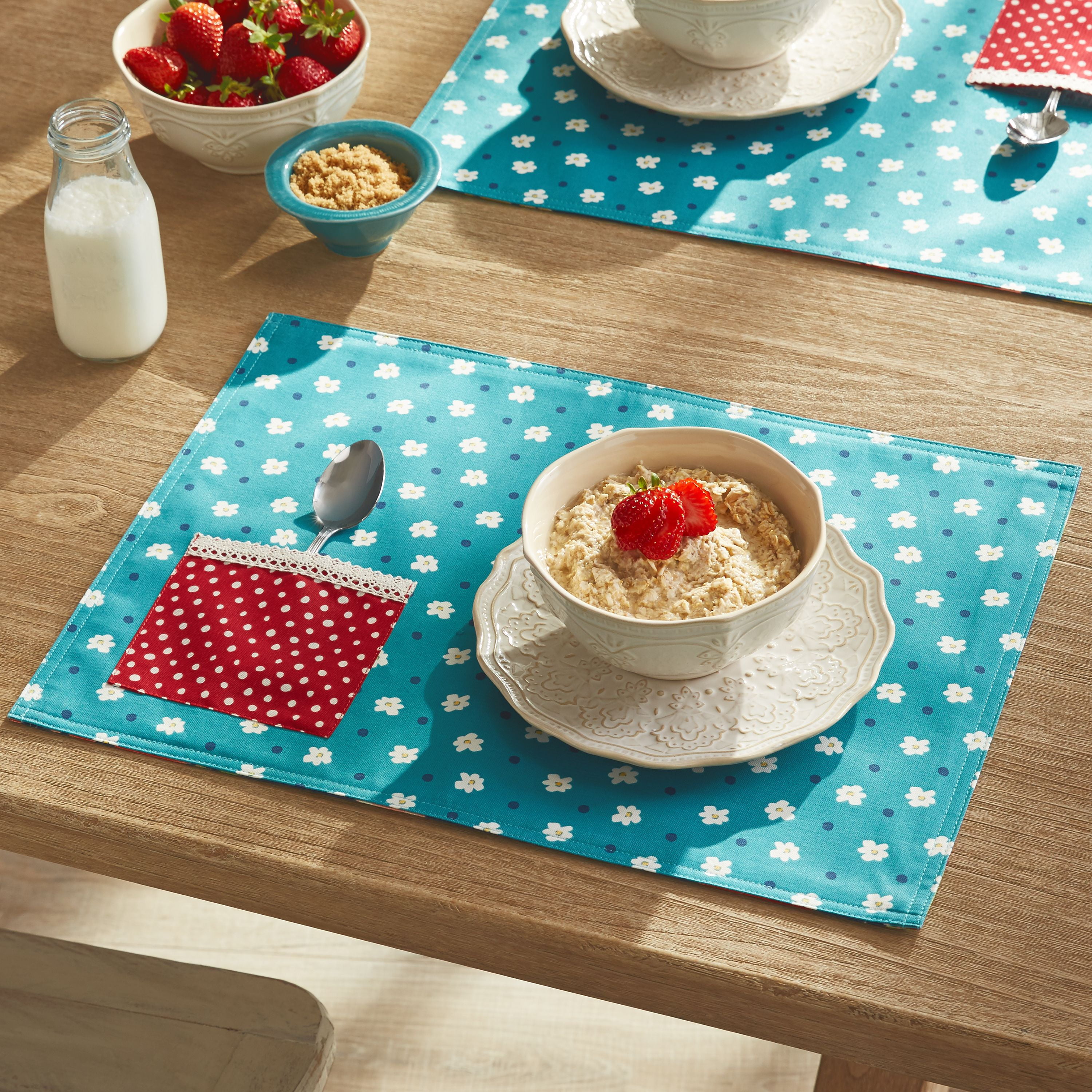 Pioneer Woman Reversible Placemat with Pockets Fiona Floral Set of 4