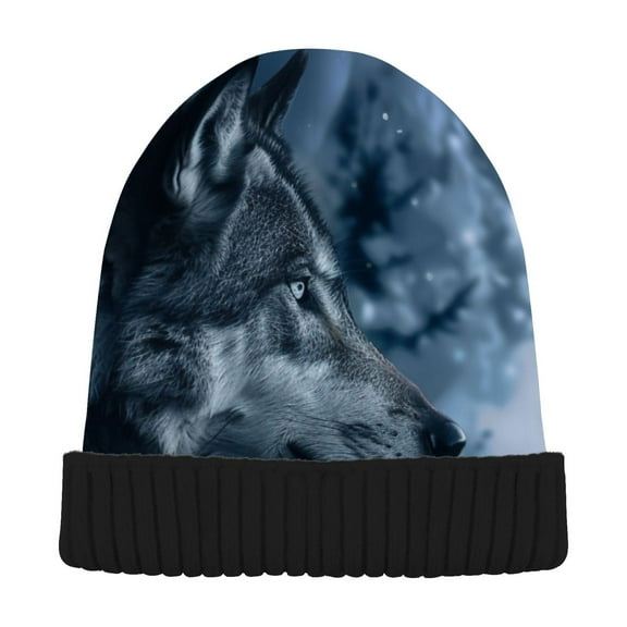 joogoo Wolf in Night Forest Beanie Hats Men Women Cuffed Skull Cap Winter Warm Knit Thick Beanies