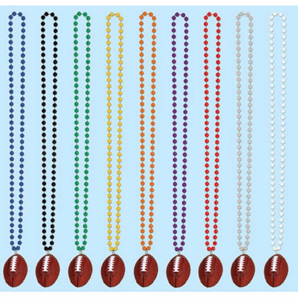 Silver Football Sports Fan Fanatic Mardi Gras Bead Medallion Necklace