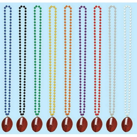 Silver Football Sports Fan Fanatic Mardi Gras Bead Medallion Necklace
