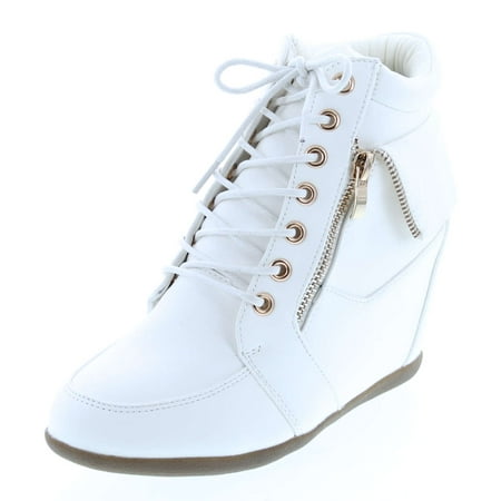 

Static Footwear Womens Peter-30 Lace Up Hidden Wedge High Top Fashion Sneakers White 5.5