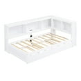 thumbnail image 6 of Harper & Bright Designs Wooden Twin Size Daybed with Trundle and Storage Cabinet, Floor Day Bed Frame w/L-Shaped Bookcase Shelves and USB Ports for Bedroom Living Room, White, 6 of 15