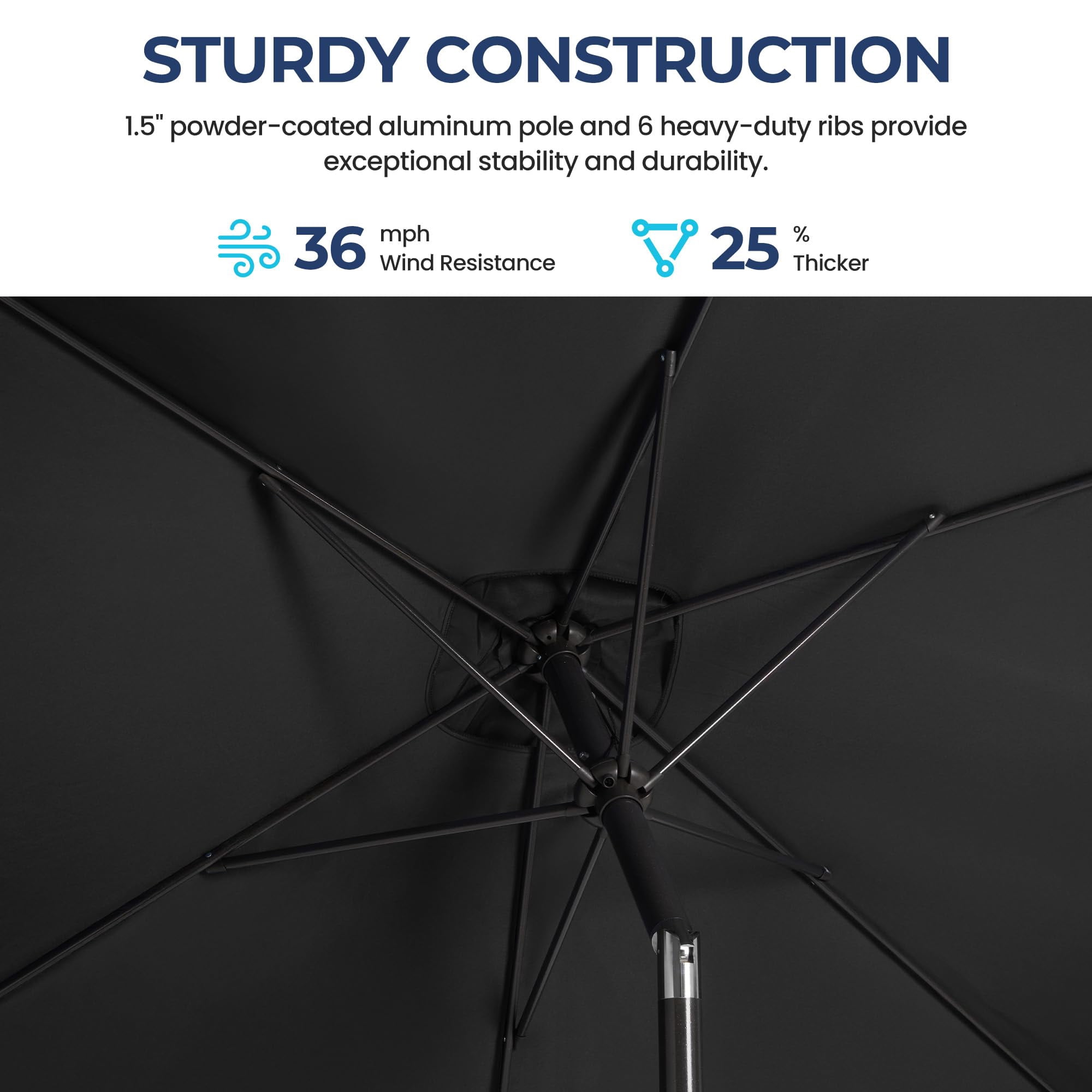 Sunvivi 10 x 6.5 Ft Rectangular Patio Umbrella with Crank and Tilt, Metal Pole Outdoor Umbrella with Polyester Canopy, Black