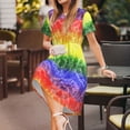 thumbnail image 3 of Balery Colorful Tie Dye Vestidos sueltos de manga corta para mujer, vestidos de verano 2025, vestidos casuales de corte A con vuelo., 3 of 6