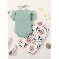 thumbnail image 3 of CARETOO Newborn Baby Girl Clothes Ruffle Pants Headband 3pcs Cotton Fabric  Casual Outfits 0-18M, 3 of 11