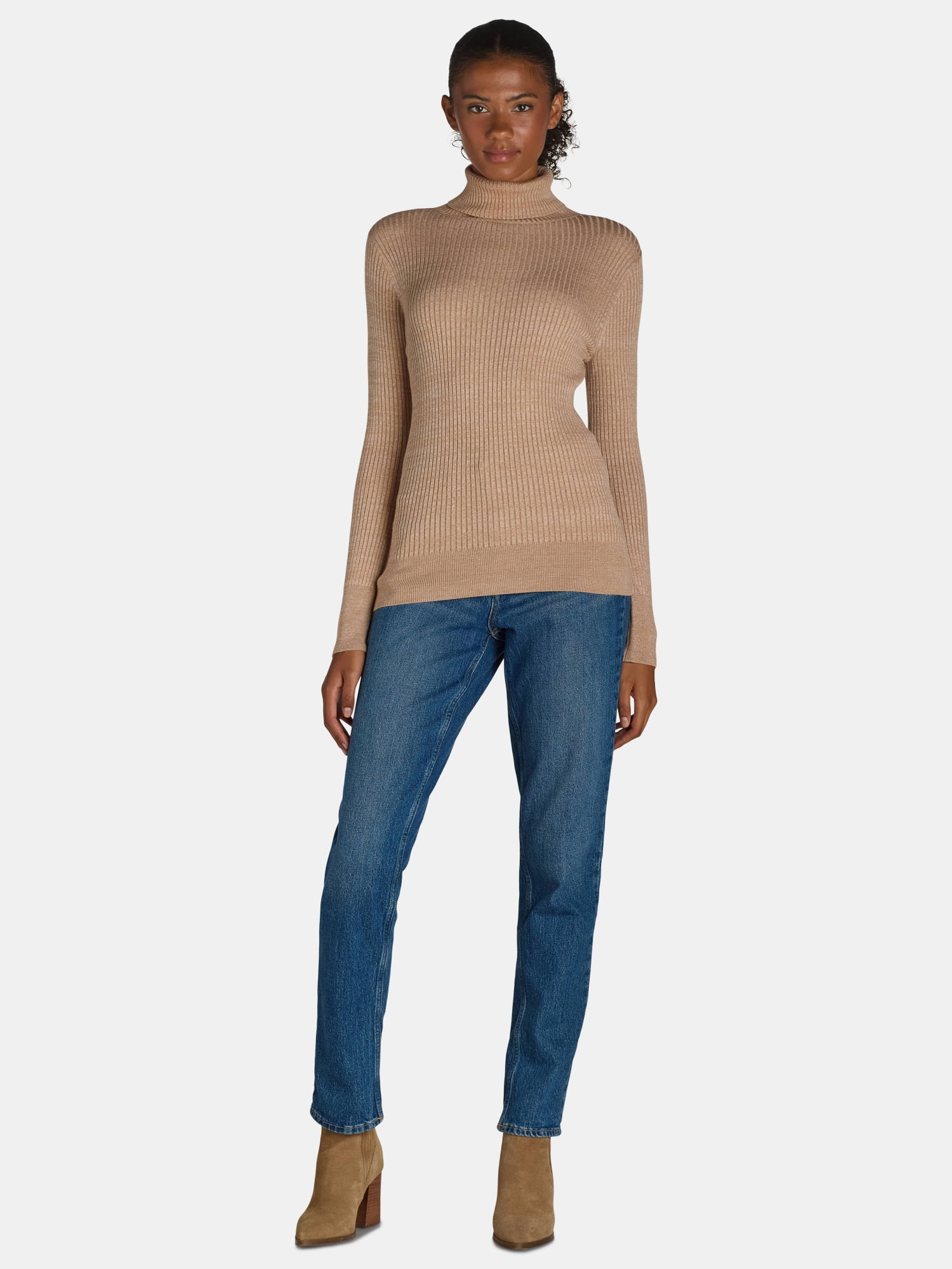 Time and Tru Women's Rib Turtleneck Sweater, Size XS-XXXL