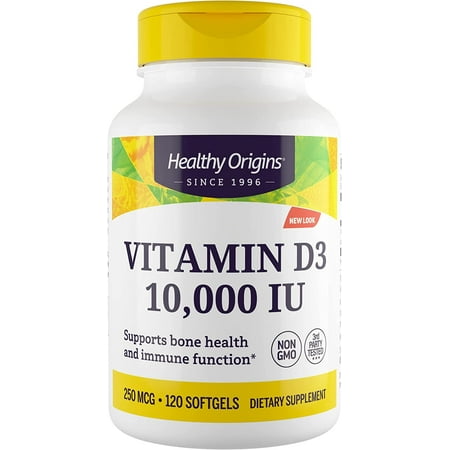 Healthy Origins Vitamin D3 10,000 IU (Non-GMO, High Potency, Bone Support, Immune Support, Gluten Free), 120 Softgels