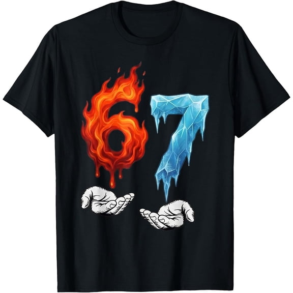 6 7 Meme Six Seven Ice 67 Flames Funny Kids Boys T-Shirt, T-Shirt for Kids Youth, 180gsm, 100% Cotton
