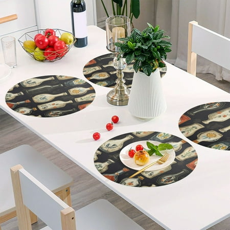 

Round Grid Placemat One Sizex1 Round Placemat PVC Plate Mat，15.4 Inch Non-Slip and Heat Resistant Table Placemat Dining Room Placemat Beautiful Vase