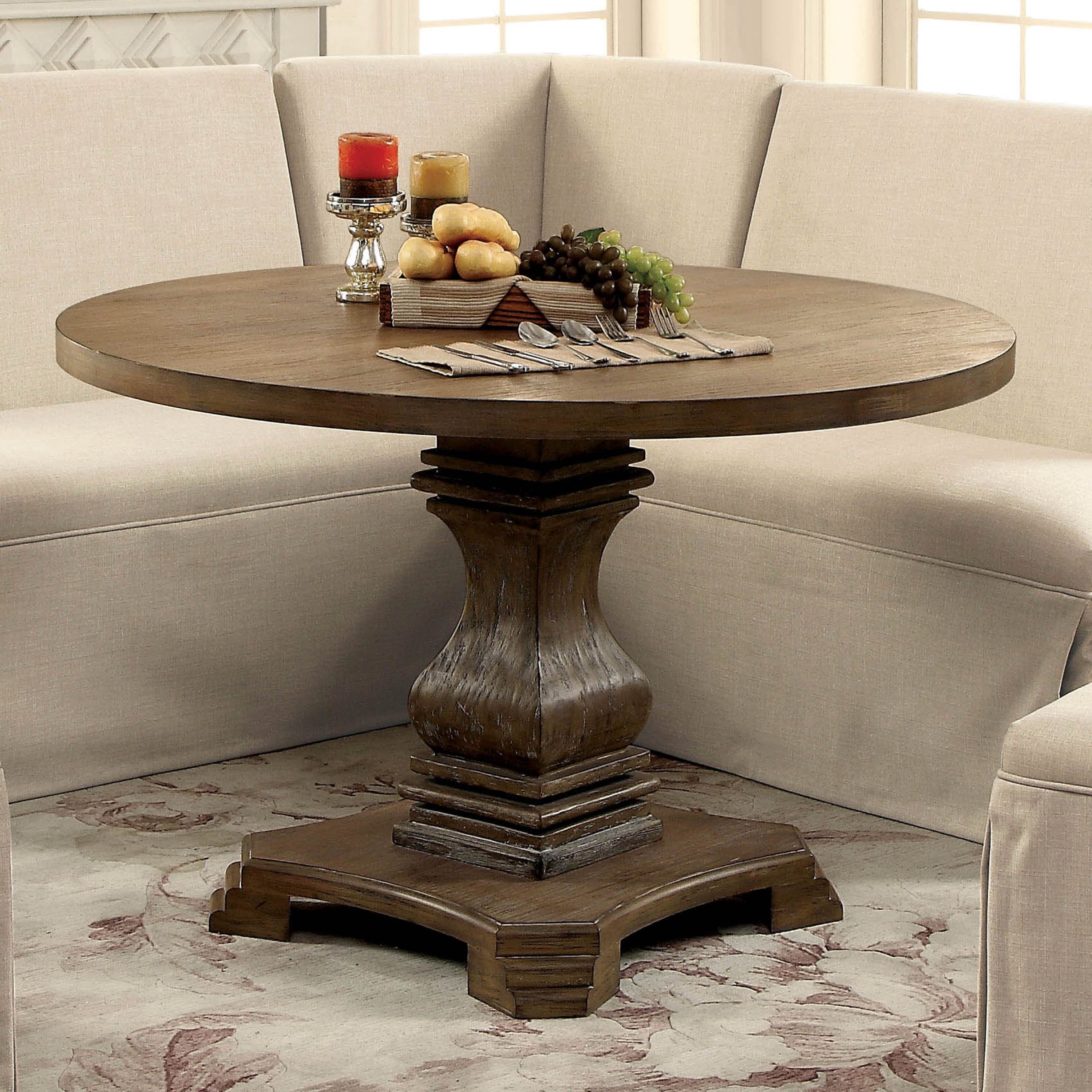 Furniture of America Anton Traditional Pedestal Dining Table, Rustic Oak