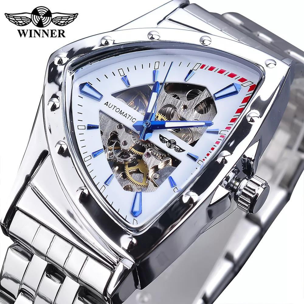 WINNER Triangle Skeleton Gold Black Watch Automatic Mechanical