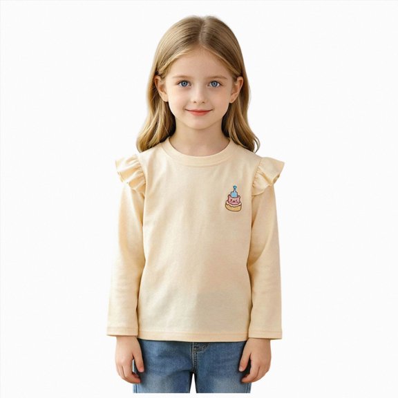 mgoYE Toddler Baby Girl Ruffle Long Sleeve T-Shirt Cotton Top Tee for Spring/Fall(Beige,18-24 Months)