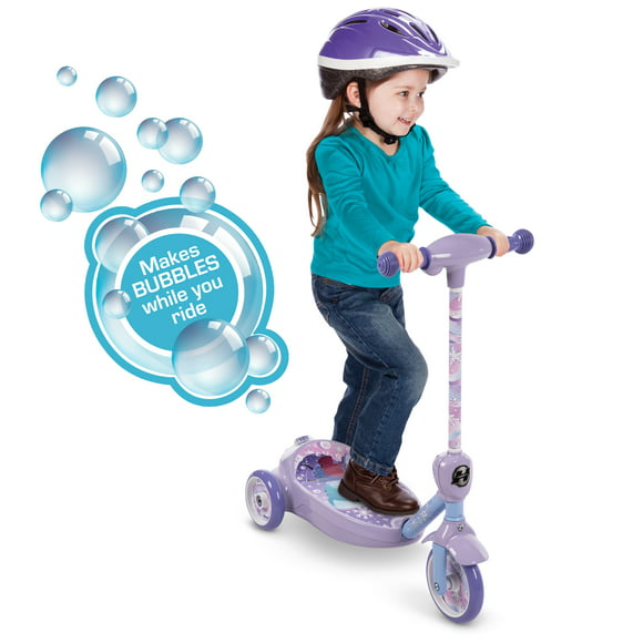 Disney Frozen 3-Wheel 6-Volt Electric Bubble Scooter, Ride on Toy for Kids Ages 3Up Years, Purple, Max Speed 2 MPD by Huffy